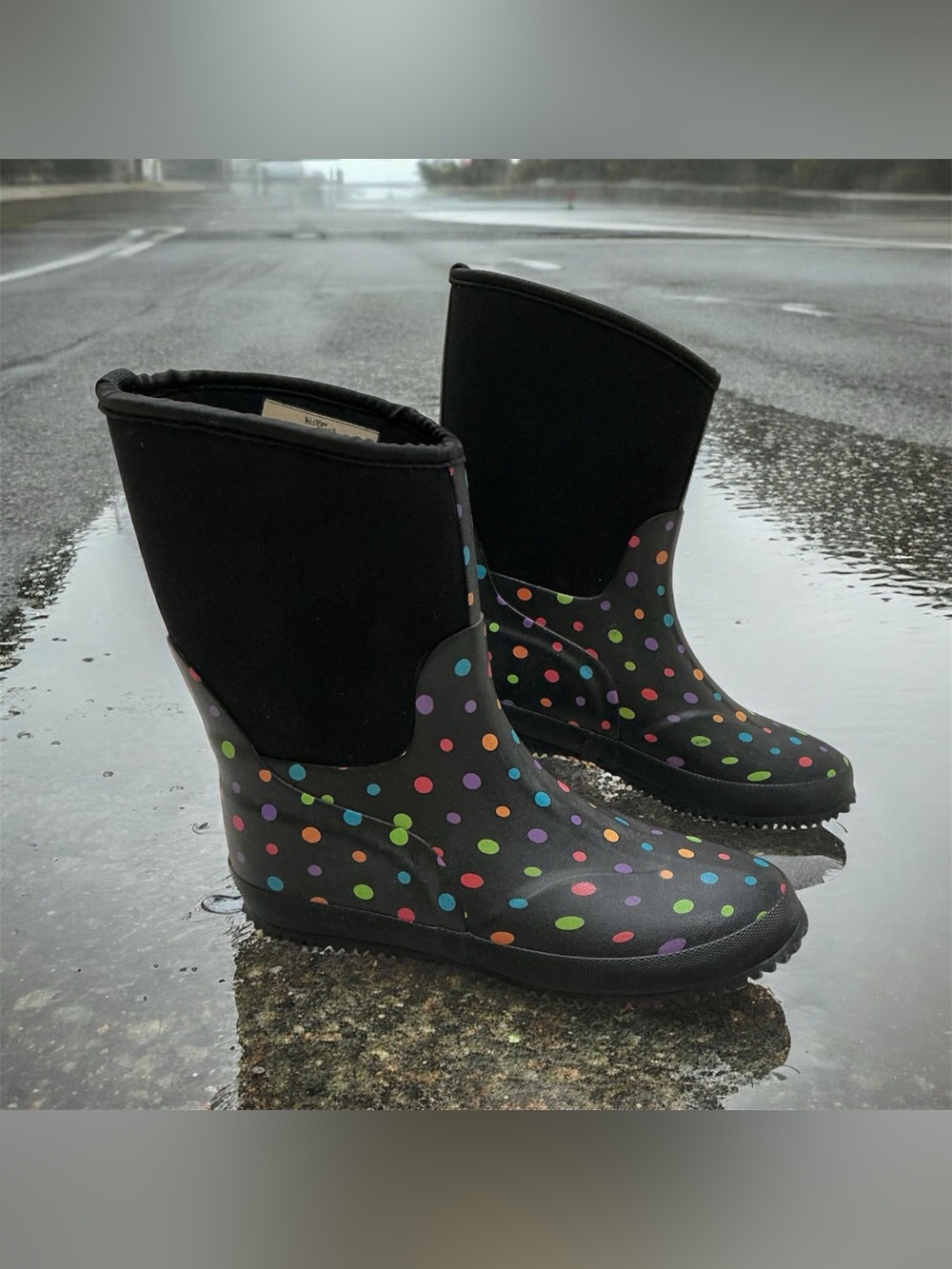 Western Chief Insulated Mid Rain Boots Ditsy Polka Dot Neoprene Women’s Size 6